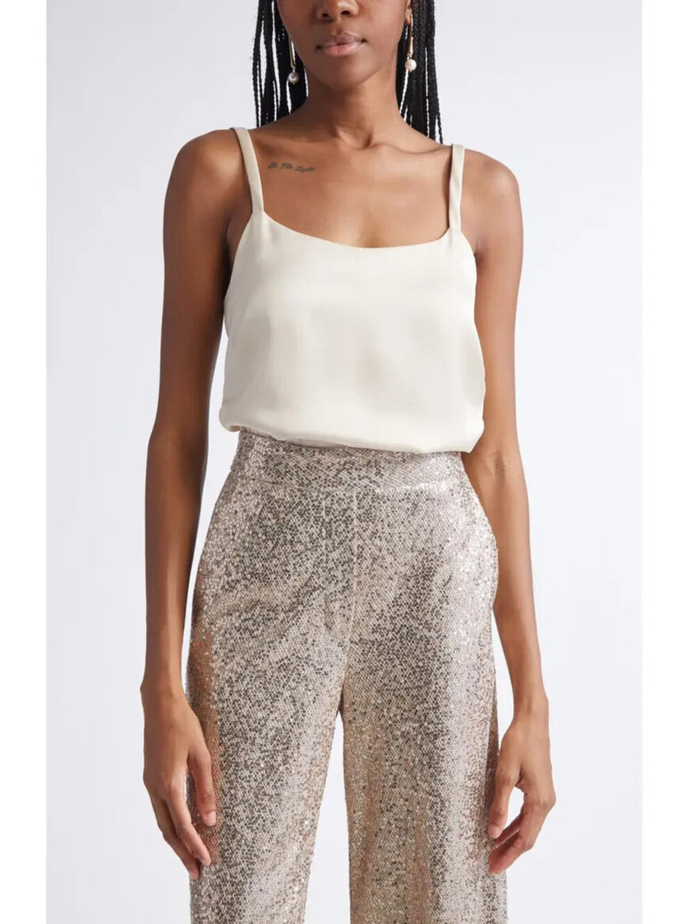 $495 ST. JOHN Liquid Satin Camisole Size 9 Color Latte Lined